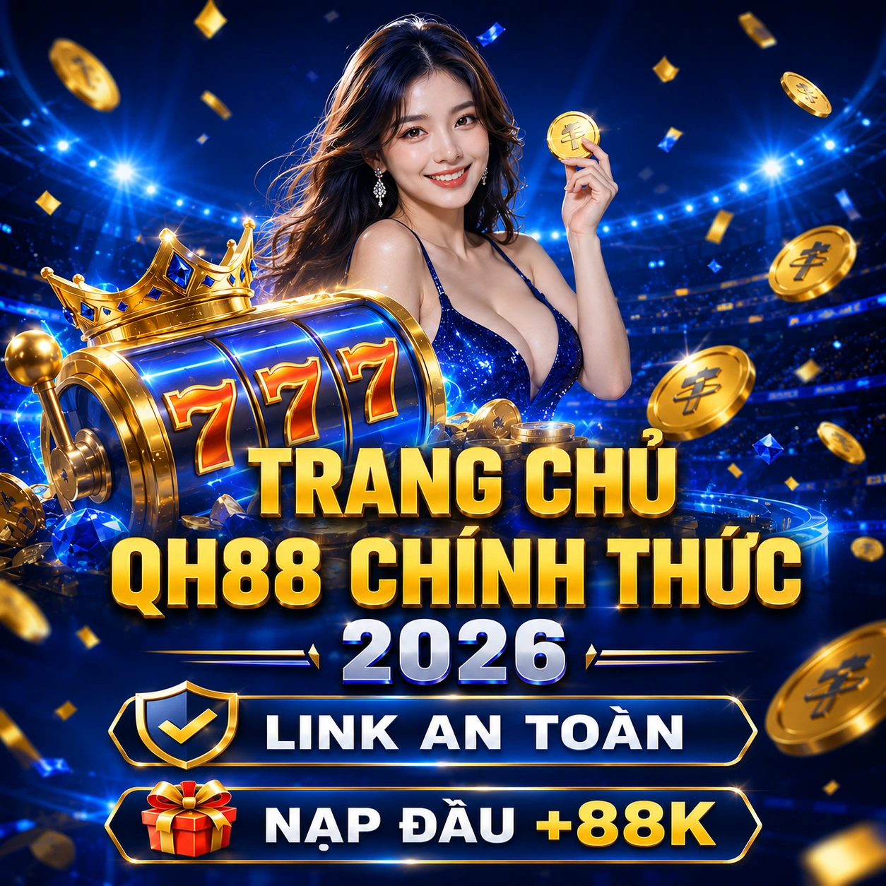 Banner mobile trang chủ QH88 chính thức 2026 với link an toàn và ưu đãi nạp đầu +88K